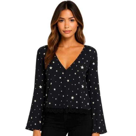 Cami NYC Star Print Black Silk Wrap Top – NWT Size Small - Picture 1 of 4